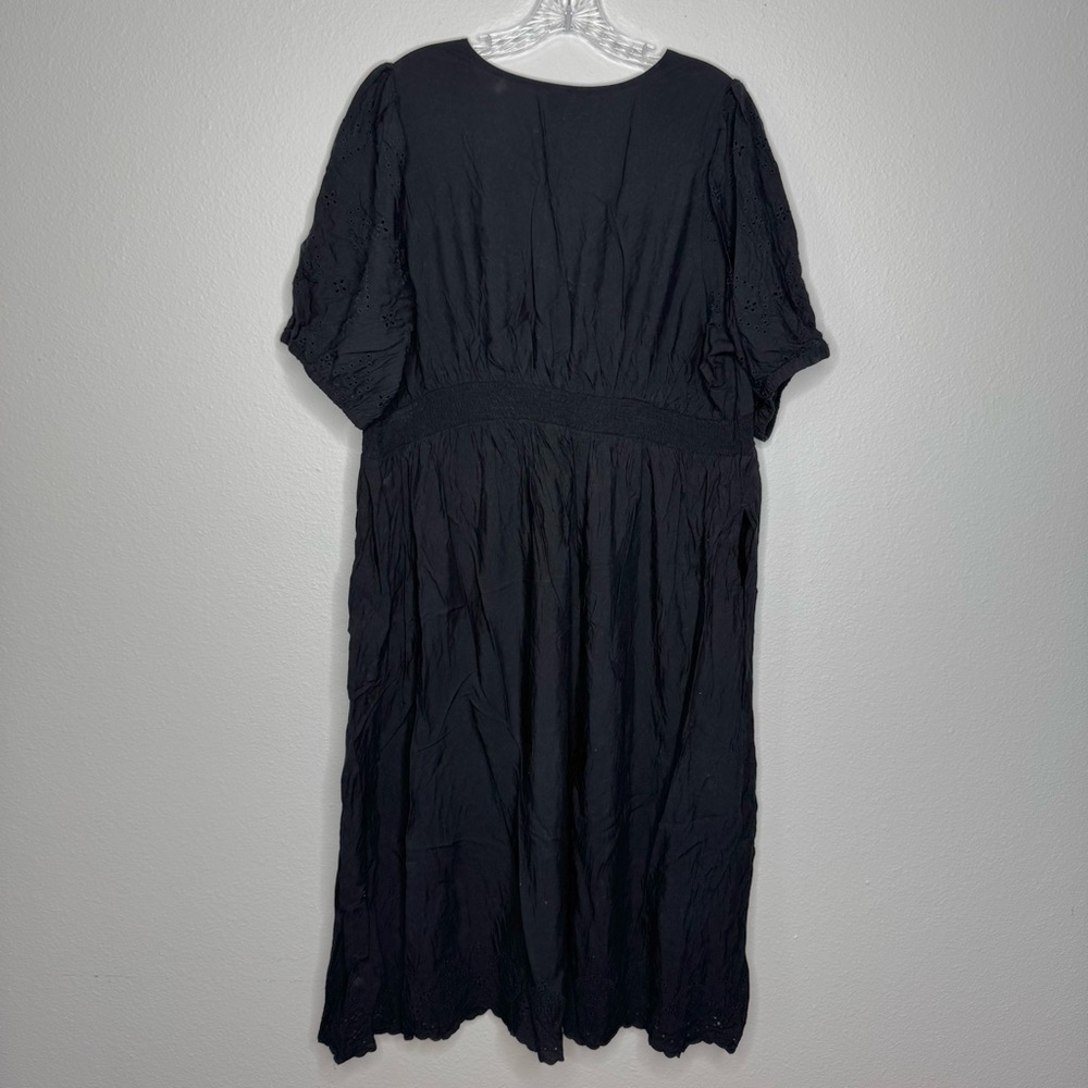 Old Navy Black A Line V Neck Eyelet Puffy Short Sleeve Cottagecore Dress Size 2X - Picture 6 of 10